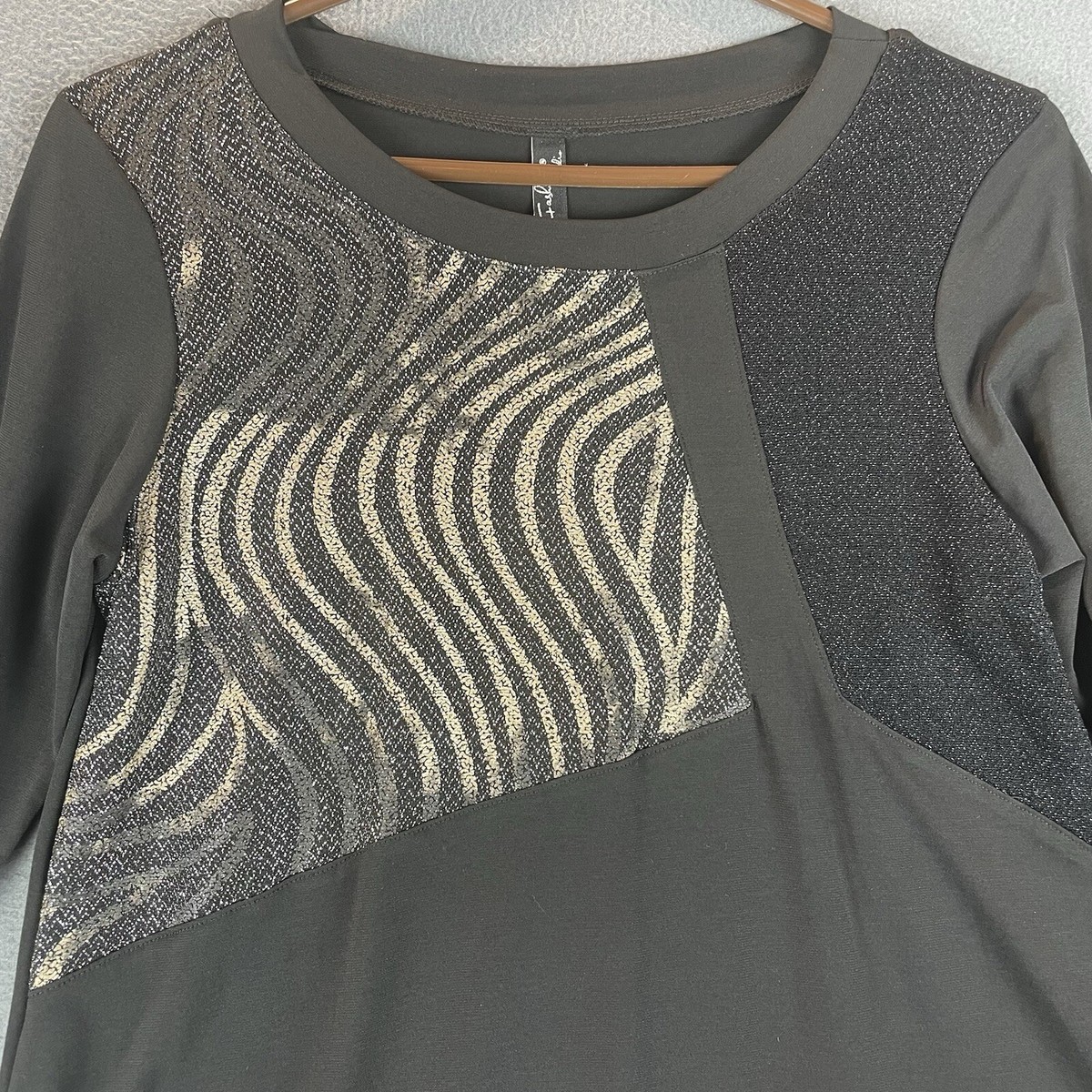 VTG Fashque Studio Top Tunic Sz M NWT Black Silver Stretch