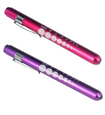 Set 2 PINK PURPLE Aluminum Penlight Pocket Medical LED with Pupil Gauge Reusable