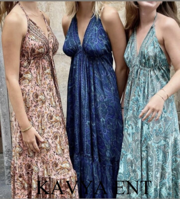5 PCS Set of Indian Summer Magic Dress indian Silk Maxi Hippie Beach Wear Dress.