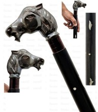 Nautical antique Brass Horse Head Handle Handmade Black wooden Walking Stick