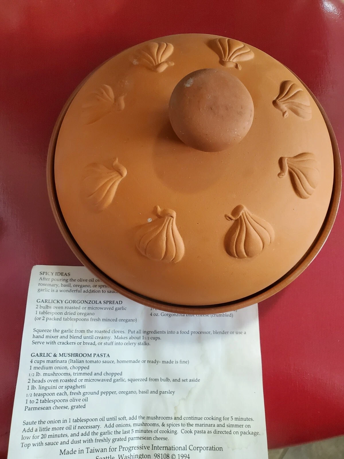TERRA COTTA GARLIC ROASTER WITH LID AND PAPERWORK