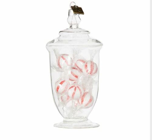  RAZ Imports ERIC CORTINA 5" Peppermint  Candy Jar Ornament Glass 4053147 - 第 1/1 張圖片