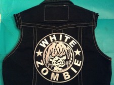 White Zombie Girls' Black Denim Cut-off Jacket Metal Patch Waistcoat Sz. 8-18