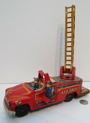 Vintage Nomura Tin Litho Fire Truck 4108 Flag Waiver Japan Rare 1950 S Friction Ebay
