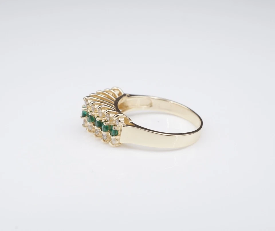 Anillo piramidal vintage de diamantes esmeralda natural de oro de 14k talla 6,5 sujetador Effy RG4476 Foto 3 de 4