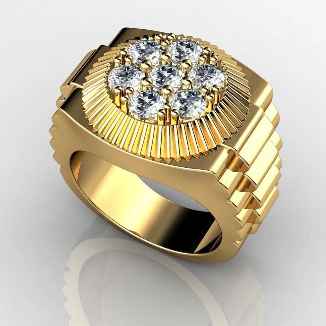Men s 3Ct Round Cut Lab Created Diamond Rolex Design Ring 14K