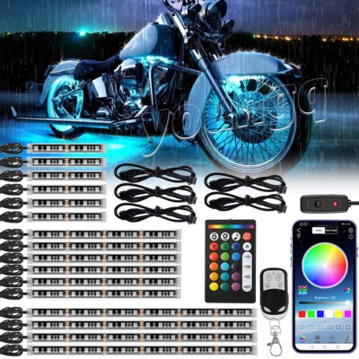 16PC RGB Bluetooth Motorcycle LED Light Under Glow Neon Strip Remote Control Kit