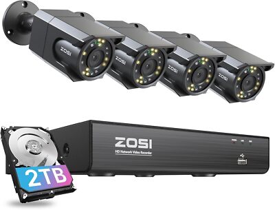 ZOSI 8CH H.265+ 2TB HDD NVR 4K 8MP PoE Security Camera System with Audio