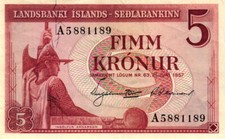05 Iceland / Island P37a 5 Kronur 1957 Serie A  (189)