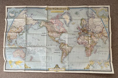 1951 National Geographic Magazine, Folded Paper Map, World Map