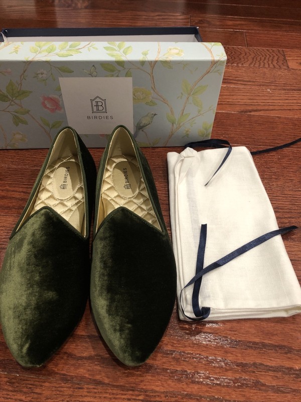 NIB Birdies The Heron Olive Velour Size 7