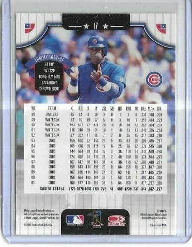 2002 Donruss #17 Sammy Sosa Chicago Cubs - Picture 2 of 2