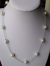 Fin discret collier chaîne réglable bijou couleur argent perles gris nacré 3376
