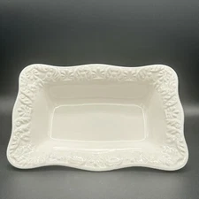 Effetti White Rectangular Scalloped Serving Dish Handmade in Italy 12 X 8 Inch