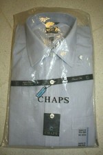 Chaps Regular Fit Dress Shirt 100% Cotton 15 1/2 32-33 Blue w/ Grey Pinstripes