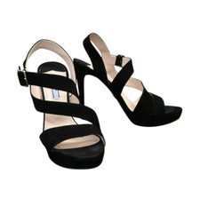 Prada Open Toe Stiletto Heels Size 38.5 Black Suede Buckle Closure 5 inch
