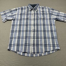 Wrangler Western Shirt Mens XL Blue Plaid Pearl Snap Short Sleeve Cowboy Work