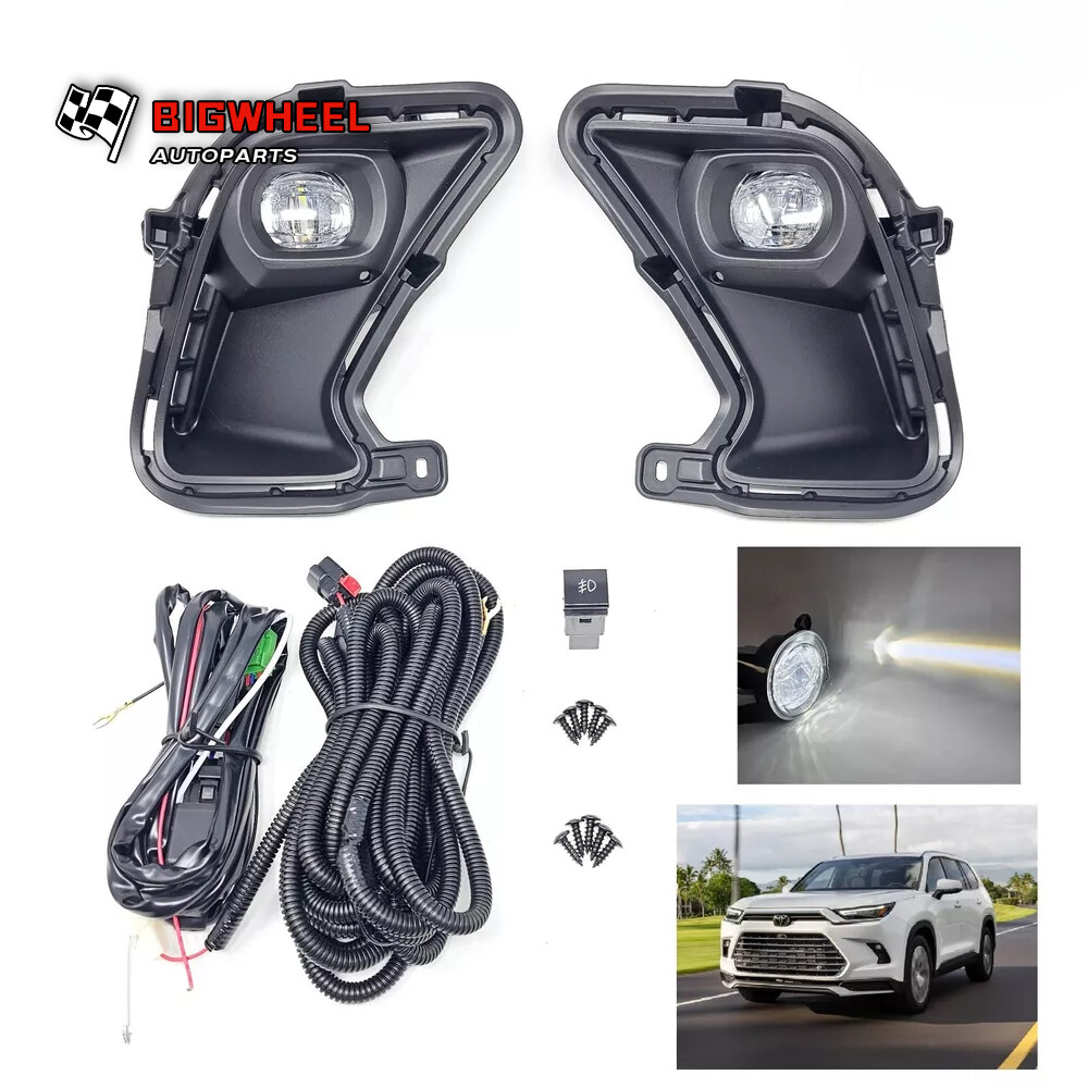 For 2024-2025 Toyota Grand Highlander LED Fog Light Kit Switch Bezel Wire White