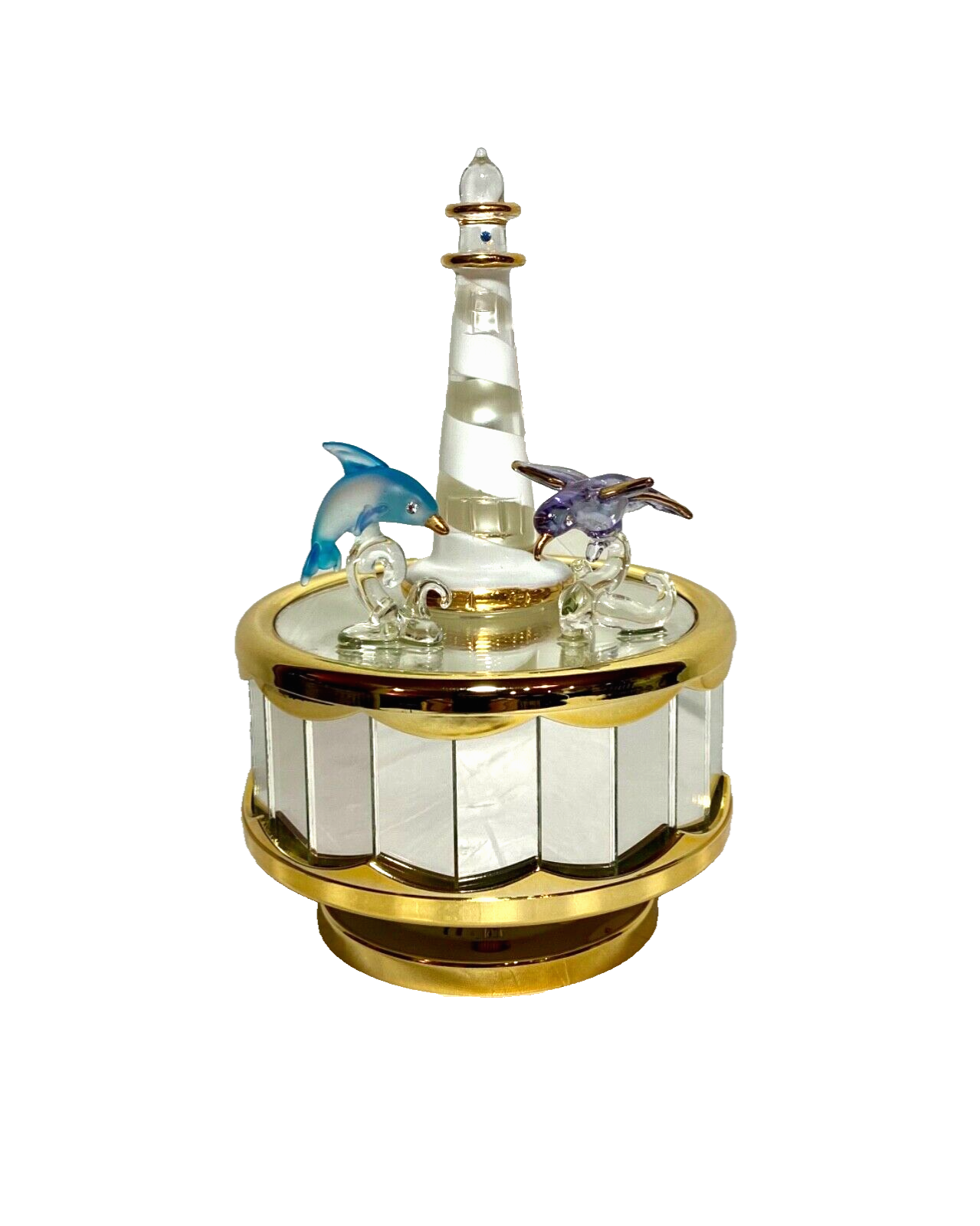 Music Figures Dolphin Seagal Musical Light House Mirrored Glass Art Hand Crafted