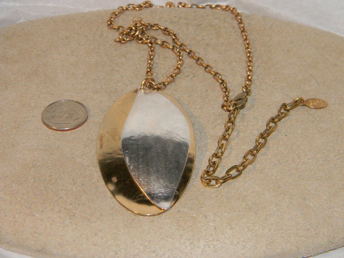 Marjorie Baer Silver and Brass Hammered Pendant Necklace