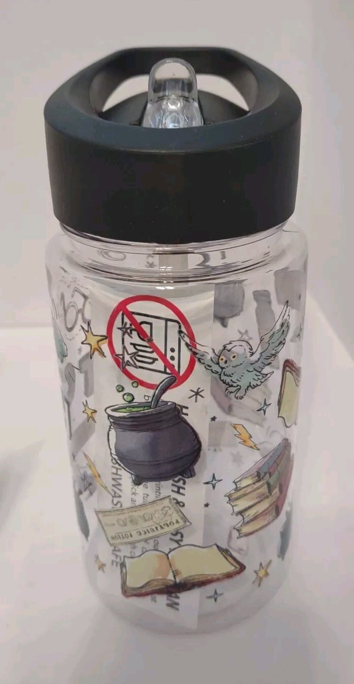 Harry Potter Kids Plastic Water Bottle w/Straw Lid Handle Reusable 12oz Tumbler