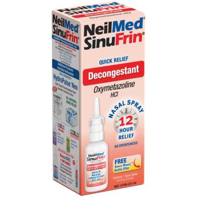 Neilmed Sinufrin Decongestant Nasal Spray Quick Congestion 12 Hr Relief 0.5 oz