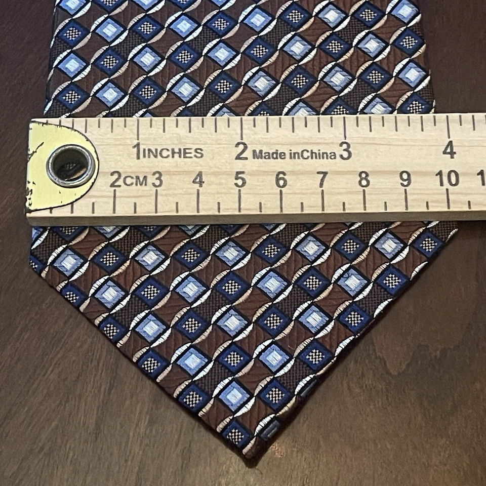 Corbata de cuello Stafford vintage marrón azul 100 % seda para hombre hecha en EE. UU. Foto 4 de 4