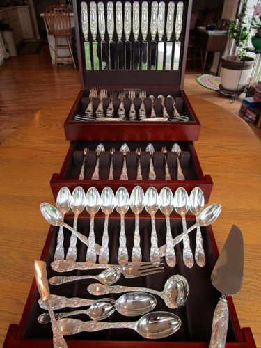 CHRYSANTHEMUM BY TIFFANY CO STERLING SILVER FLATWARE SET S-12+SERVERS 116P-EXCL*