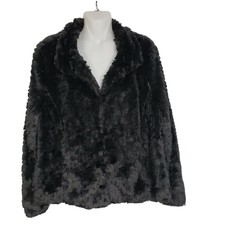 Fever Womens Jacket Size Large Black Faux Fur Lined 3 Hook Closure Long Sleeve