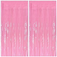 Paquete de 2 cortinas de aluminio con serpentinas rosas, flecos oropel met lico