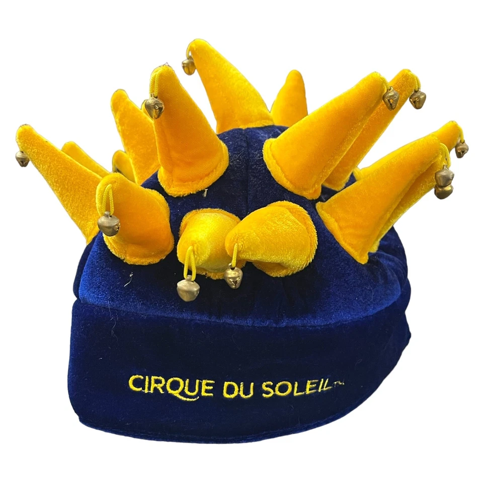 Cirque Du Soleil Azul y Amarillo Peluche Bufón Sombrero Campanas y Acróbata Payaso Muñeca Foto 2 de 4