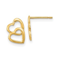 14k Yellow Gold Double Hearts Stud Earrings L 10mm, W 8mm