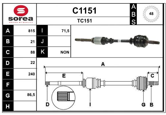 Arbre de transmission SNRA C1151 pour Citroën Saxo 1.1 et 1.4 essence