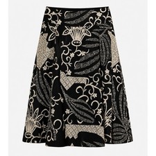 Talbots Collection Petites Black Cream Embroidered Cotton A-Line Skirt Size 2P