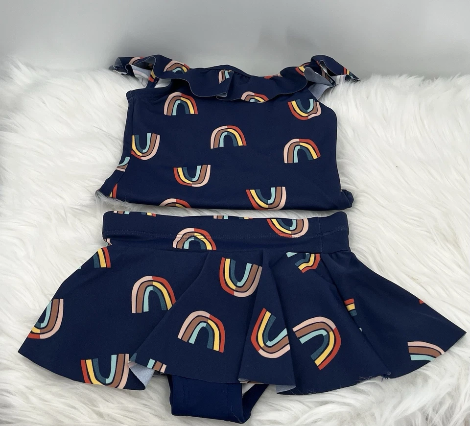 NEU HANNA ANDERSSON Rüschen Tankini Set Blau Regenbogen 2T 85 Badeanzug Baden 2tlg