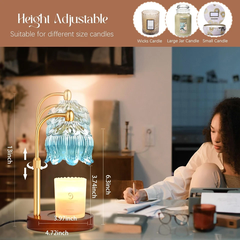 Lámpara Calentador Vela Flor Ajustable con Temporizador, Calentador Vidrio Tulipán Loto Luz... Foto 3 de 4