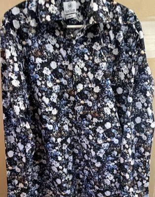 Kurt River 100% Cotton Floral Dress Shirt Blue Black White XXL 32/33 Long Sleeve