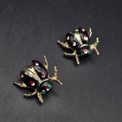 Enamel Beetle Bug Scatter Pins Brooches Pair of Two Vintage Insect Jewelry