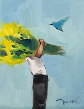 Jose Trujillo Art PRINT 16x20 Collectible Artist Painting Person Holding Flowers