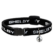 Cat Collar Breakaway with Bell SHELBY Text Only Black/White NARROW Fits 8.5-12"