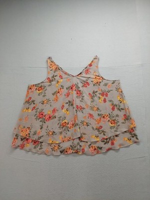 Lane Bryant Women Top 24 Brown Floral 100% Polyester Sleeveless Ruffle V Neck