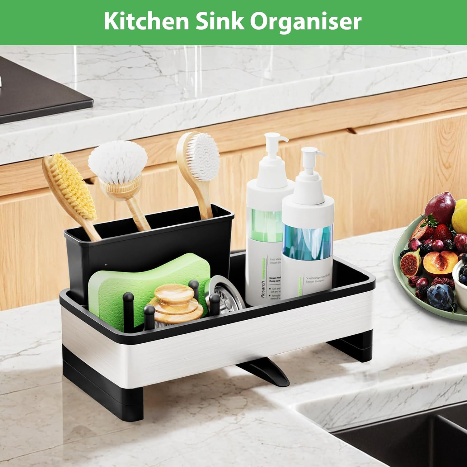 Porta Spugna Cucina Acciaio Inox - Sistema Drenaggio Integrato Professionale - 2