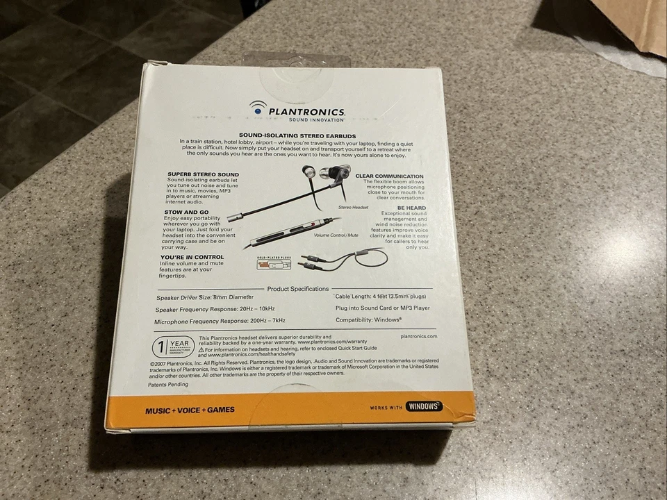 2007 NOS Plantronics Audio 480 USB Sound Isolating Earbuds w/Volume Control NIB - Image 2 of 2