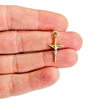 14K 2T Solid Gold Jesus Christ Cross Pendant - 0.9"  Small Crucifix  - PT47