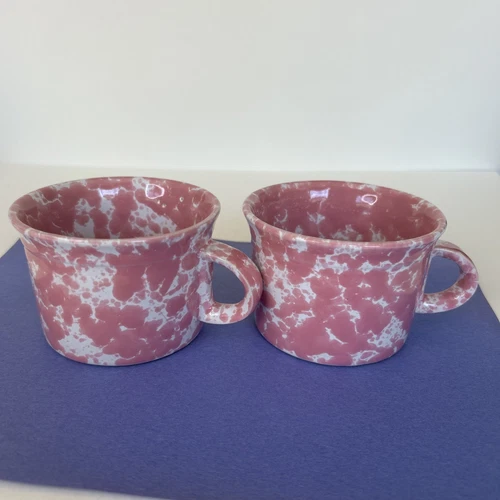 Set of 2 Bennington Potters Ceramic Pottery Pink Agate Cups 2.75”