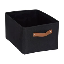 Black Canvas Fabric Decorative Storage Basket with Handles, 15 in x 8 in x 11 in