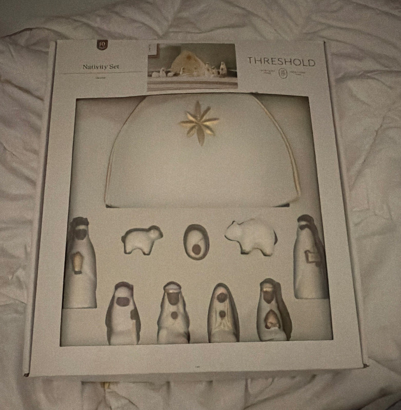 Threshold 10-Piece Ceramic Christmas Nativity Figurine Set White & Gold