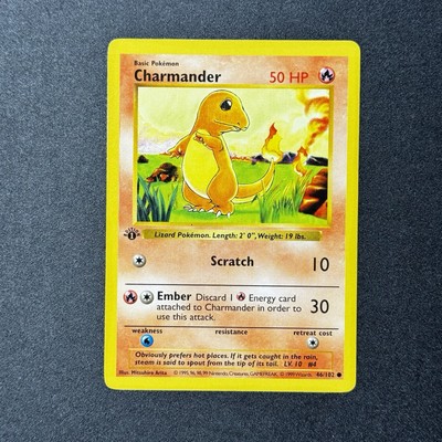 1st Ed. Shadowless Base Set Charmander 46/102 MINT Errors 3D Thick