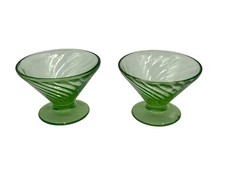 2 Vintage Grün Glas Swirl Dessertgläser Fuß Parfait Eisbecher Tassen 4" x 3"