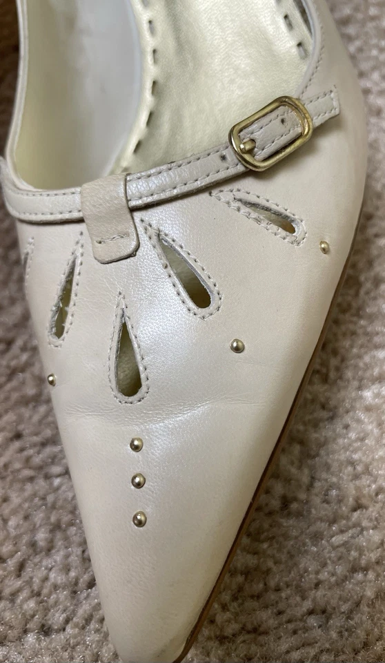 Marcello Paci Leather High Heel Pumps 7M Beige Pointed Toe Studs Formal Career - Image 4 of 4